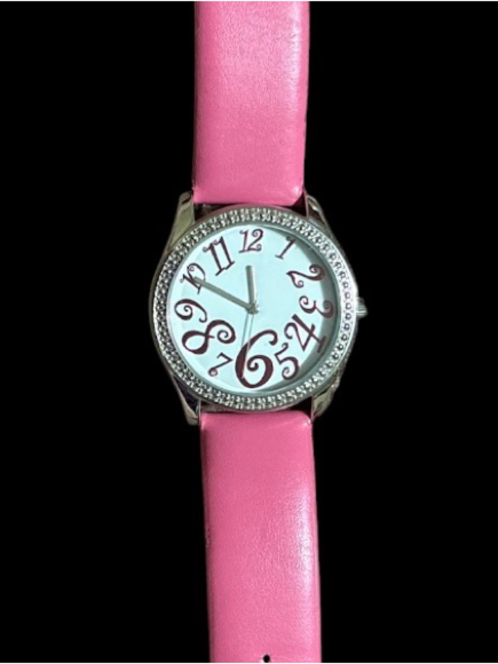 Pink Sinulated Leather Strap Watch with Decorative Dial